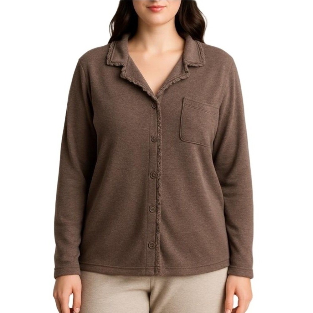 Cabernet Petites Shacket Womens PXL Top Brown Button-Up Lounge